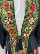 Embroidered Black Fringe Jacket With Olive Green Stitching