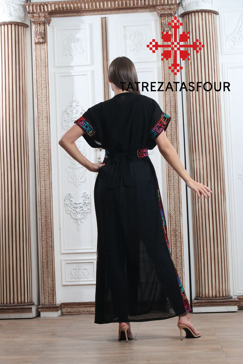 Palestinian Cities Embroidered Black Abaya