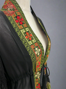 Embroidered Black Fringe Jacket With Olive Green Stitching