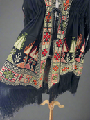 Embroidered Black Fringe Jacket with Gold Stitching