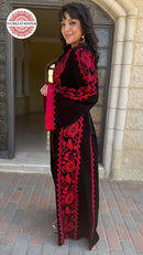 Palestinian Black Thobe with Burgundy Embroidery