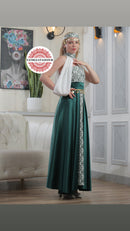 Modern Palestinian Strapless Dress –Dark Green with Green Embroidery