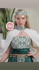 Modern Palestinian Strapless Dress –Dark Green with Green Embroidery