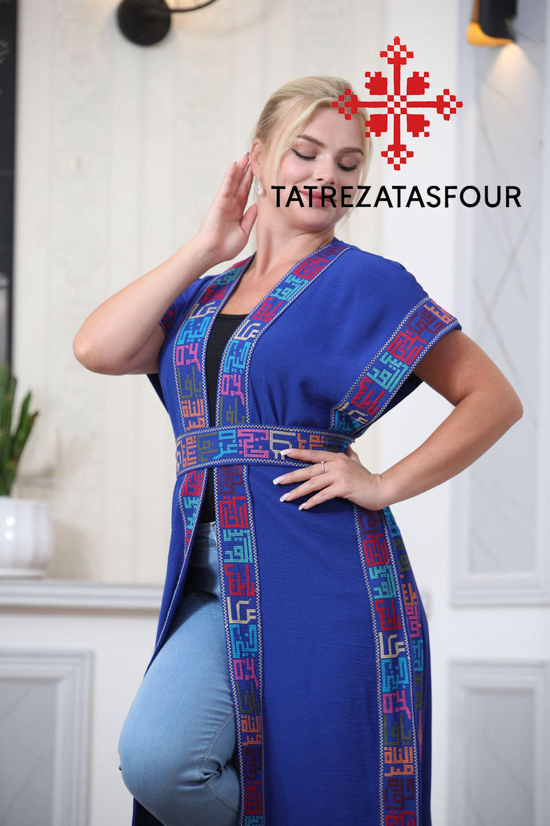 Palestinian Cities Embroidered Blue Abaya