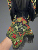 Embroidered Black Fringe Jacket With Olive Green Stitching