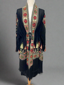 Embroidered Black Fringe Jacket with Gold Stitching