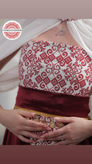 Modern Palestinian Strapless Dress – Deep Burgundy with Red Embroidery