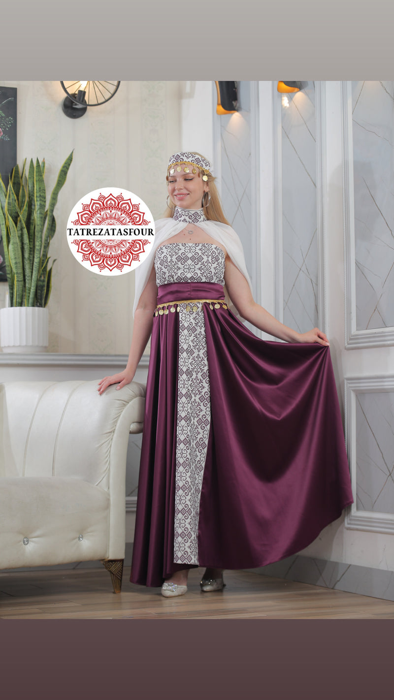 Modern Palestinian Strapless Dress –Purple with Plum Embroidery