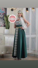 Modern Palestinian Strapless Dress –Dark Green with Green Embroidery