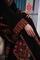 Palestinian Black Thobe with Red Embroidered Lines