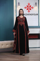 Palestinian Black Thobe with Red Embroidered Lines