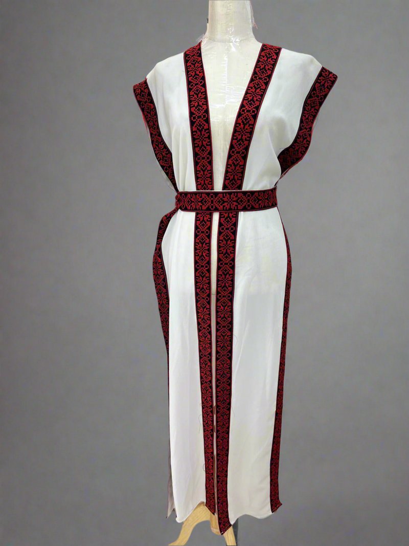 White Chiffon With Red Embroidery