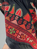 Embroidered Black Fringe Jacket With Red And Green Stitching