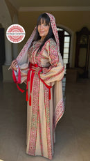 Beige princess thobe - red embroidery