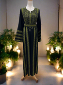 Black Thobe - Solid Olive Green Manajel Embroidery