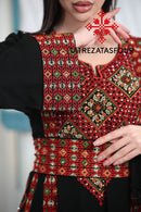 Palestinian Black Thobe with Red Embroidered Lines
