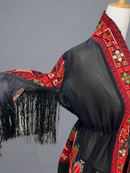 Embroidered Black Fringe Jacket With Red And Green Stitching