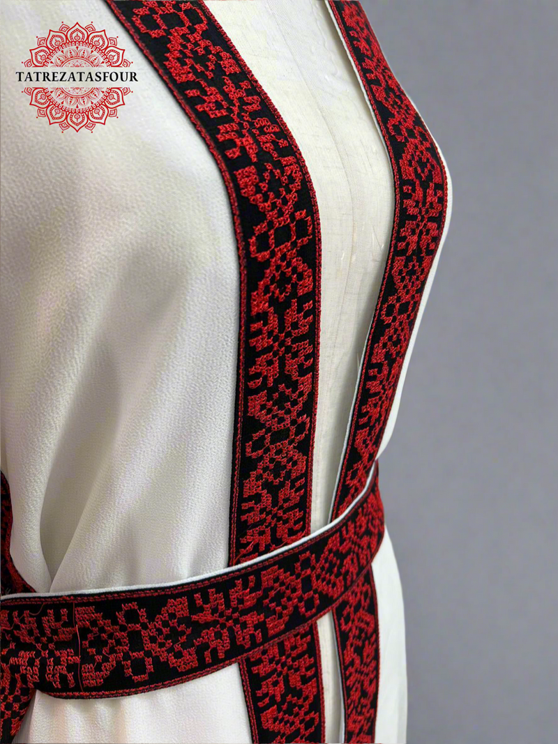 White Chiffon With Red Embroidery