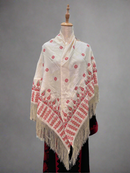 Embroidered White Shawl - Red Touches