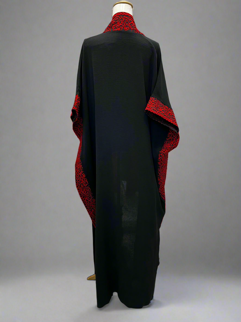 Arabic Calligraphy Embroidered on Black Chiffon with Red Loom