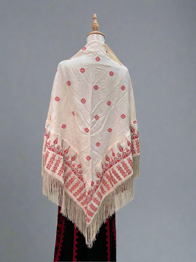 Embroidered White Shawl - Red Touches