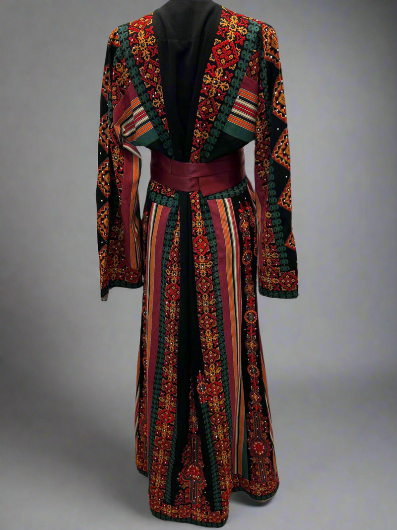 Black Majdalawi Thobe With Red Embroidery