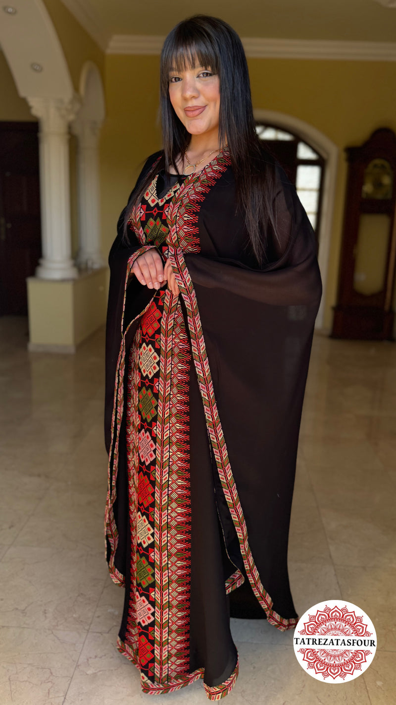 Black chiffon abaya – Red Touch