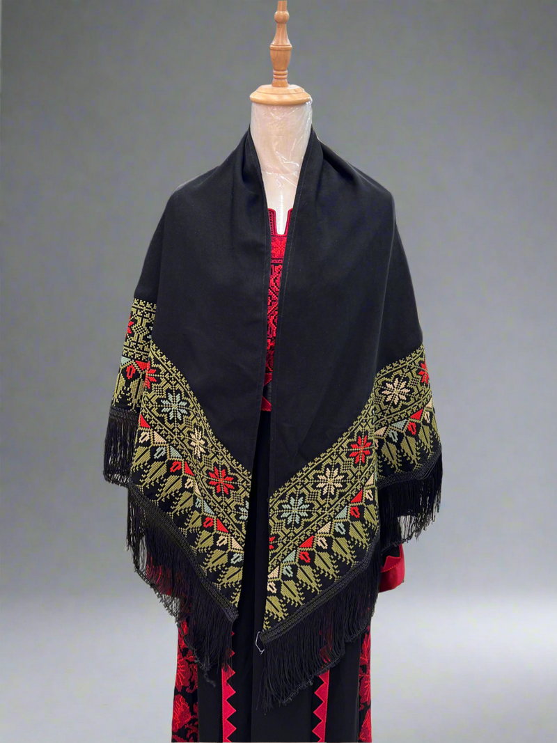 Black Shawl - Olive Green Stitch