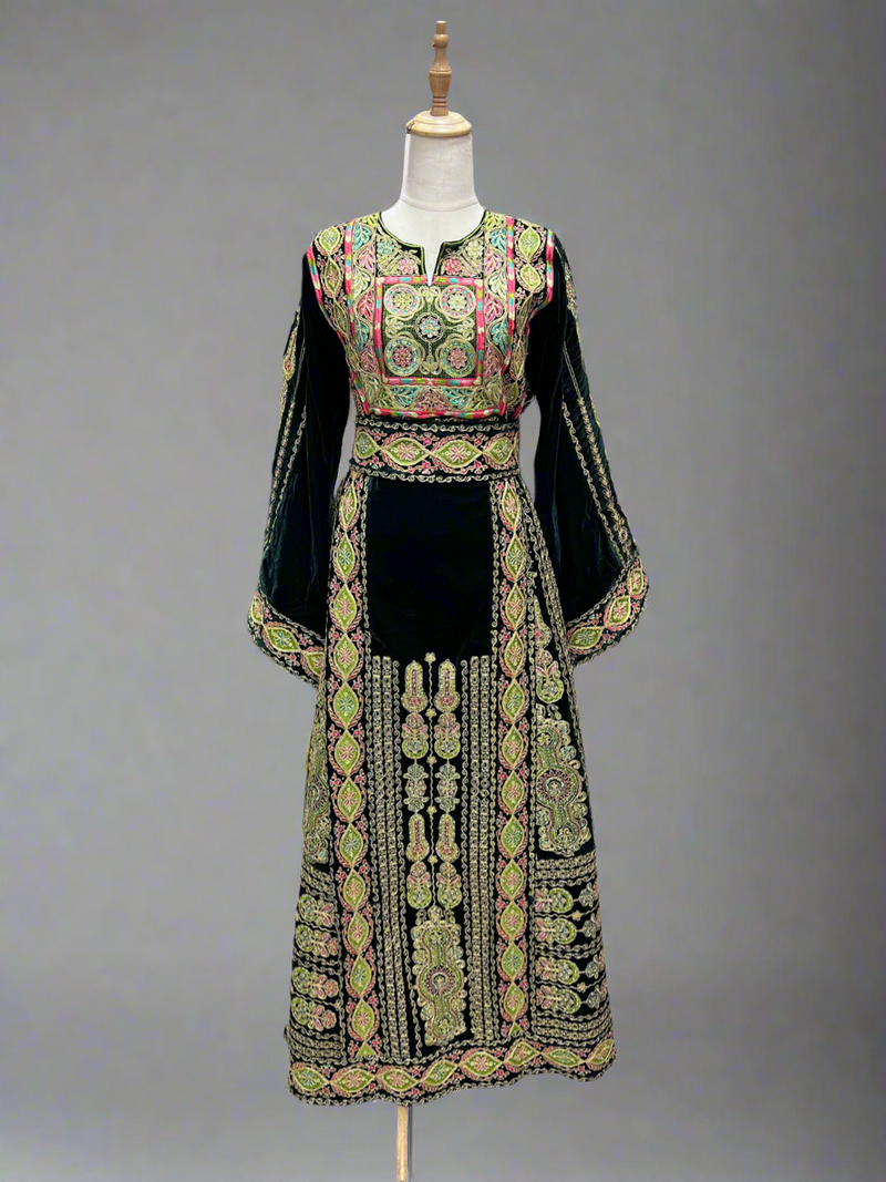 Malka Velvet Thobe - Olive Green