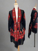 Embroidered Black Fringe Jacket With Red And Green Stitching