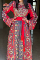 traditional Gray Thobe with red embroidery