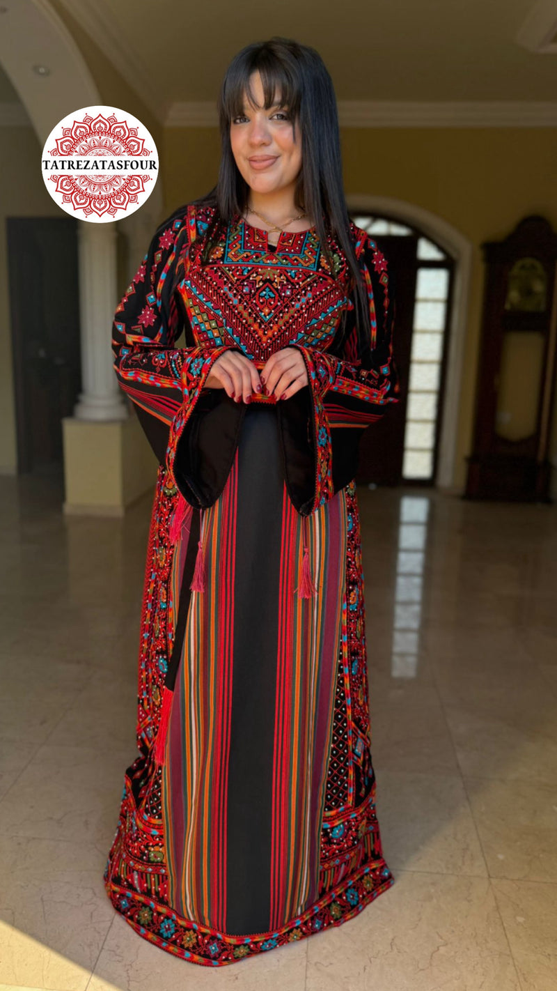 Majdalawi Thobe With Red Embroidery