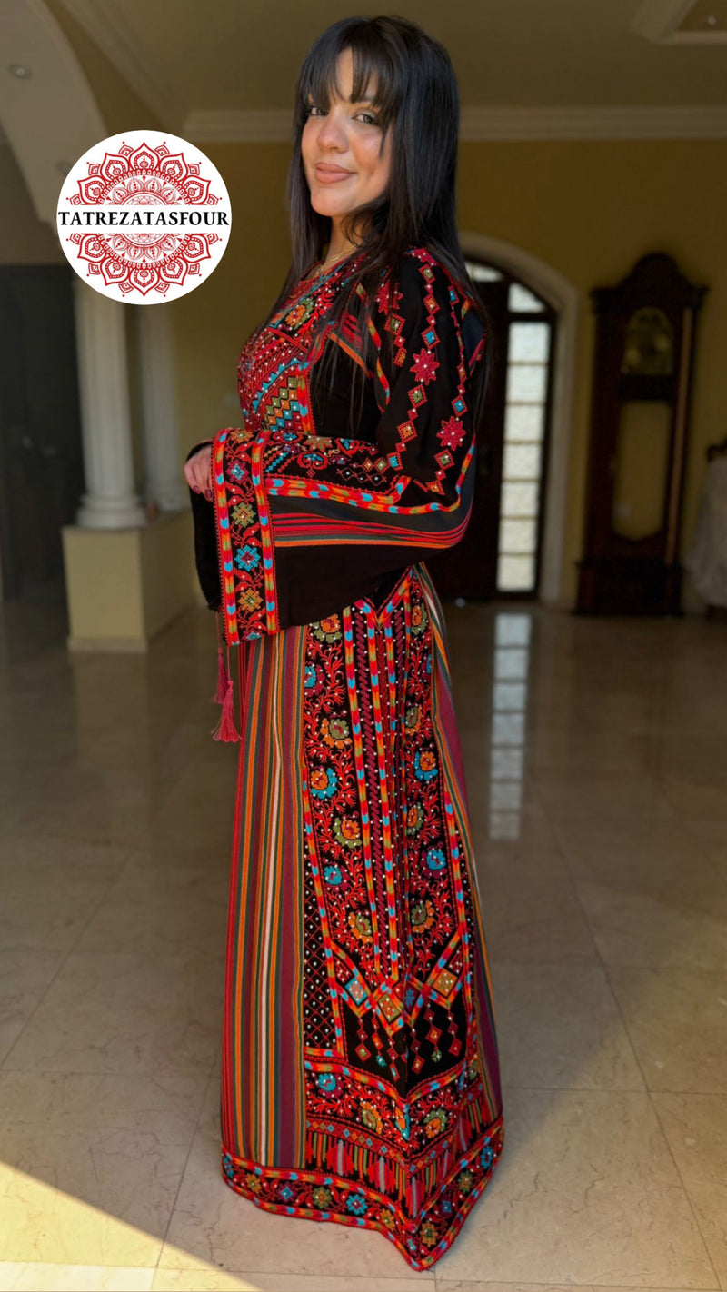 Majdalawi Thobe With Red Embroidery