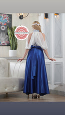 Modern Palestinian Strapless Dress – Blue Satin with Blue Embroidery
