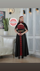 Modern Palestinian Strapless Dress – Black Satin with Red Embroidery
