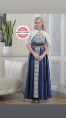 Modern Palestinian Strapless Dress –Royal Blue with Navy Embroidery