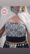 Modern Palestinian Strapless Dress –Royal Blue with Navy Embroidery