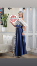 Modern Palestinian Strapless Dress –Royal Blue with Navy Embroidery