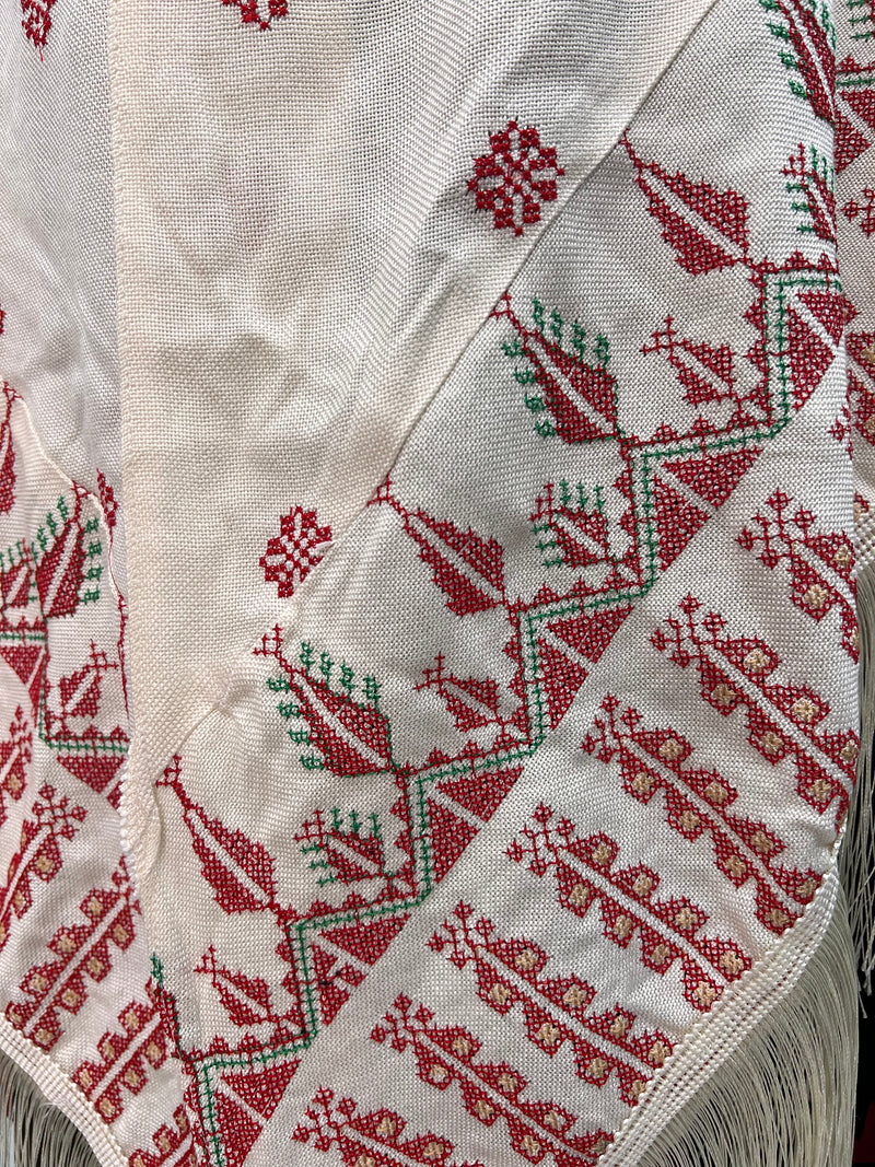 Embroidered White Shawl - Red Touches
