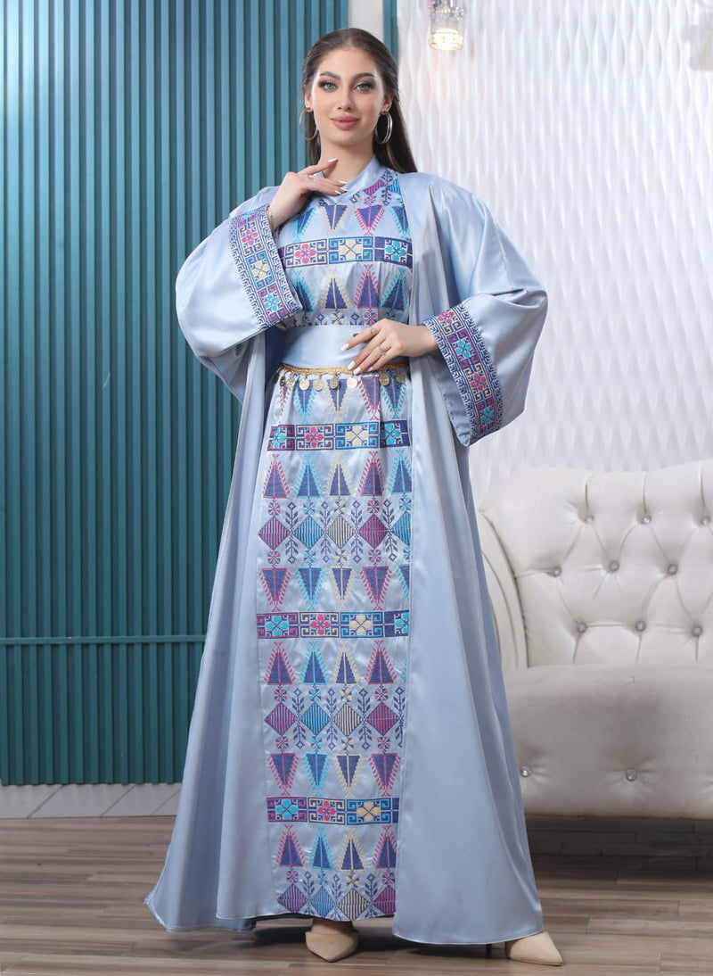 White Blue Two-Piece Abaya