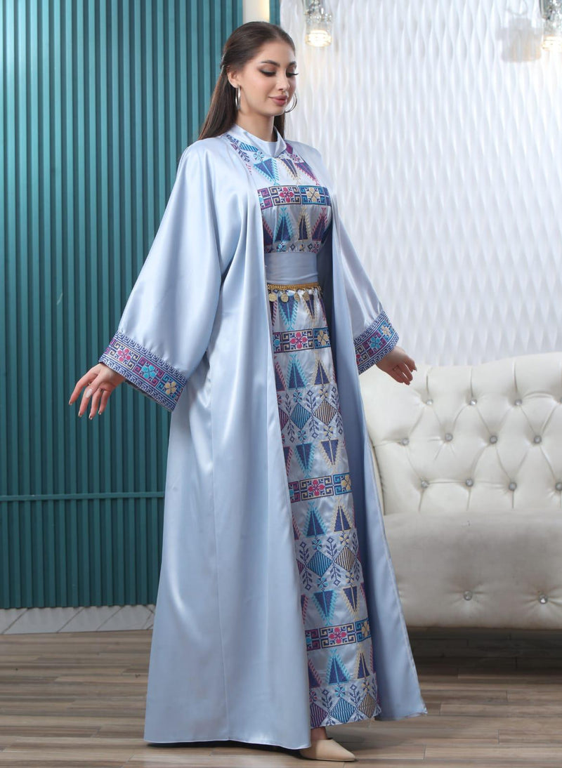 White Blue Two-Piece Abaya