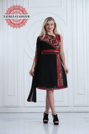 Slanted Shoulder Embroidered Short Dress – Black and Colors