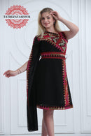 Slanted Shoulder Embroidered Short Dress – Black and Colors