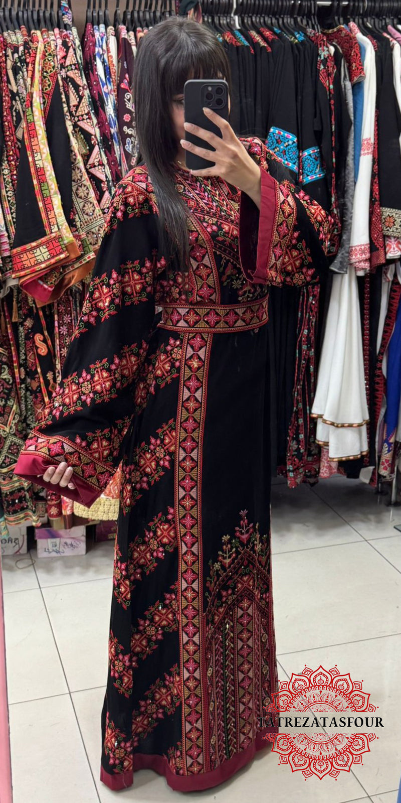 Princess Thobe – Classic Black with Red Embroidery