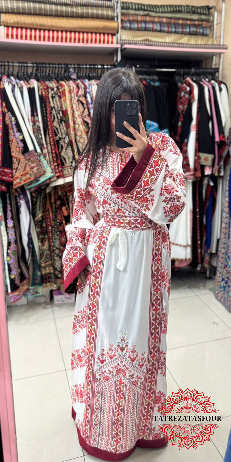 Princess Thobe – Classic White with Red Embroidery