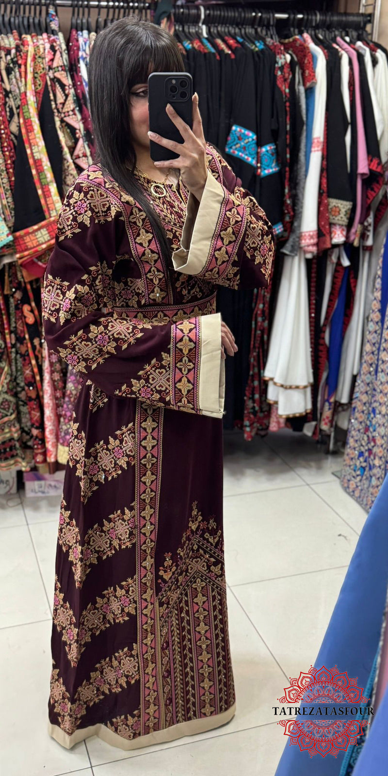 Princess Thobe – Classic Burgundy with Gold Embroidery