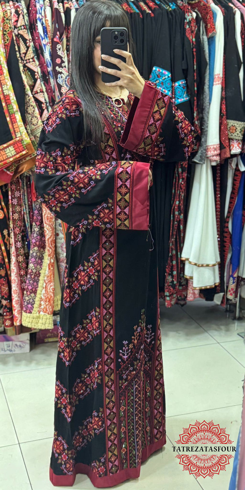 Princess Thobe – Classic Black with Burgundy Embroidery