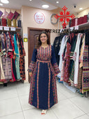 Palestinian Manajel Navy Blue Thobe with Gold Embroidery