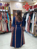 Palestinian Manajel Navy Blue Thobe with Gold Embroidery