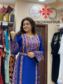 Palestinian Manajel Blue Thobe with Gold Embroidery